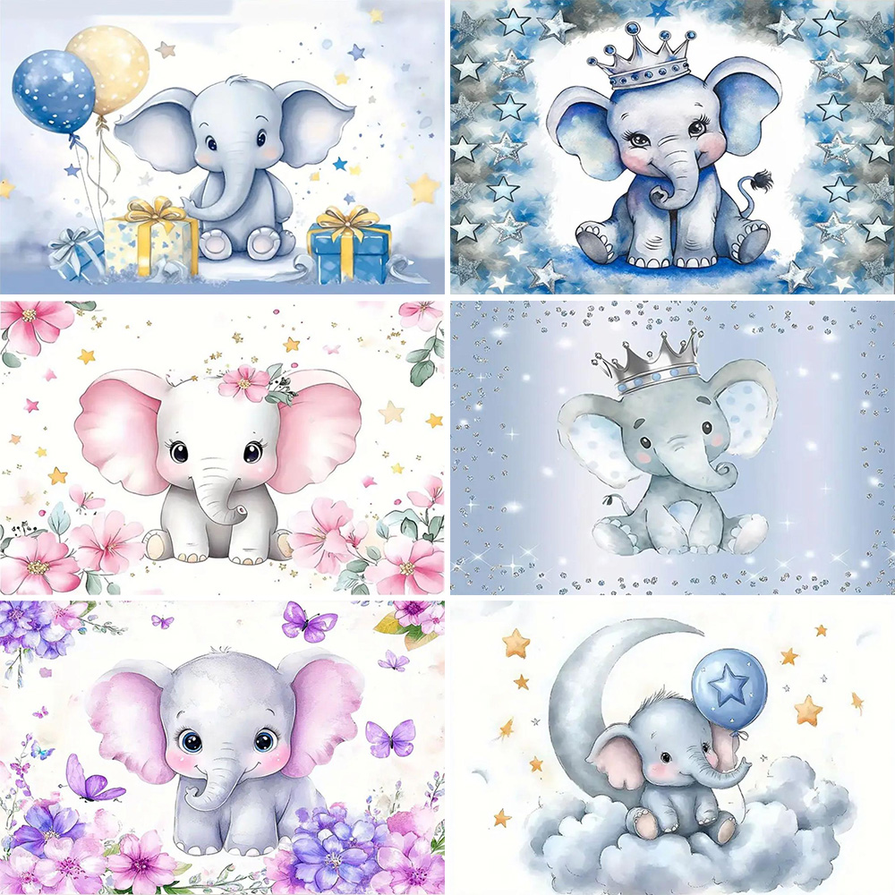 Photography Composition - Cartoon Elephant Birthday Party Decoration Background